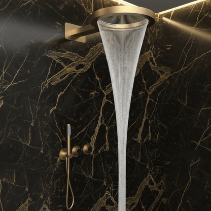 Thermostatische Inbouw Regendoucheset Marino – Digitale Regeling - Waterval & Staafhanddouche – Geborsteld goud - Incl. inbouwdeel