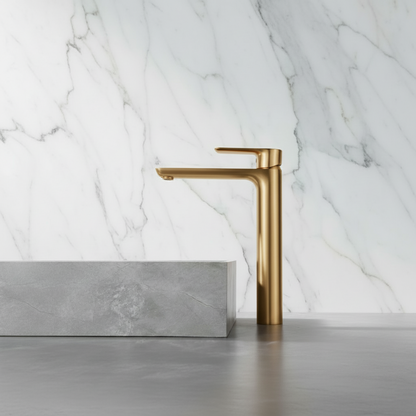 Hoge wastafelkraan  – Silvio – Geborsteld goud - 31,5 × 19 × 4,5 cm