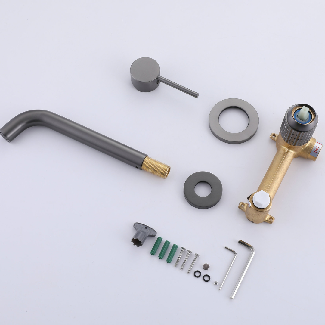 Inbouw wastafelkraan Angelica - Gunmetal grey - Incl. inbouwdeel - 23 × 20.5 × 10 cm