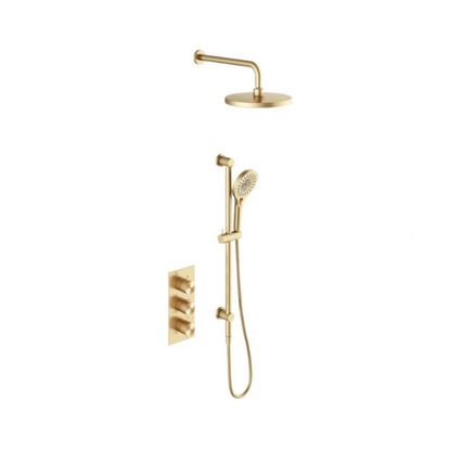 Thermostatiche inbouw regendoucheset Valencia - Luchtdouche - Geborsteld goud