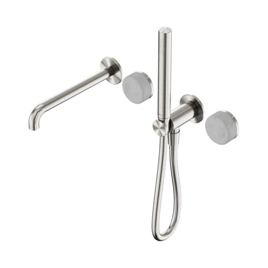 Inbouw badmengkraan Sorrento - Carrara - Staafhanddouche en uitloop - Zonder achterplaat - Brushed nickel