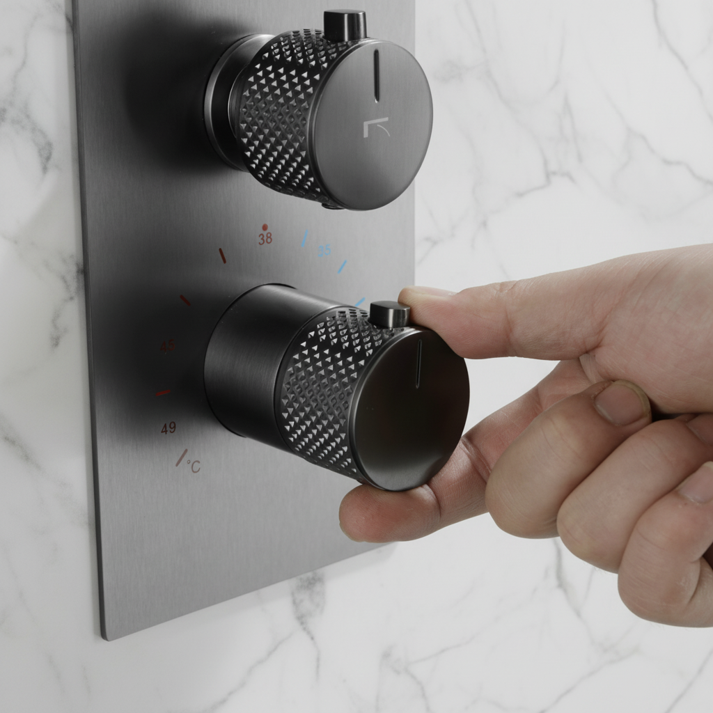 Thermostatische Inbouw Regendoucheset Isabella - Waterval - Gunmetal grey - Incl. inbouwdeel