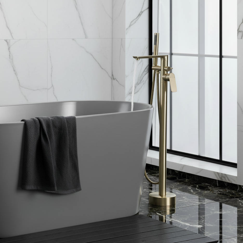 Vrijstaande badkraan Emilia - Geborsteld goud - 88 × 22 × 16 cm