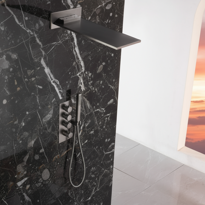 Thermostatische Inbouw Regendoucheset Isabella - Waterval - Gunmetal grey - Incl. inbouwdeel