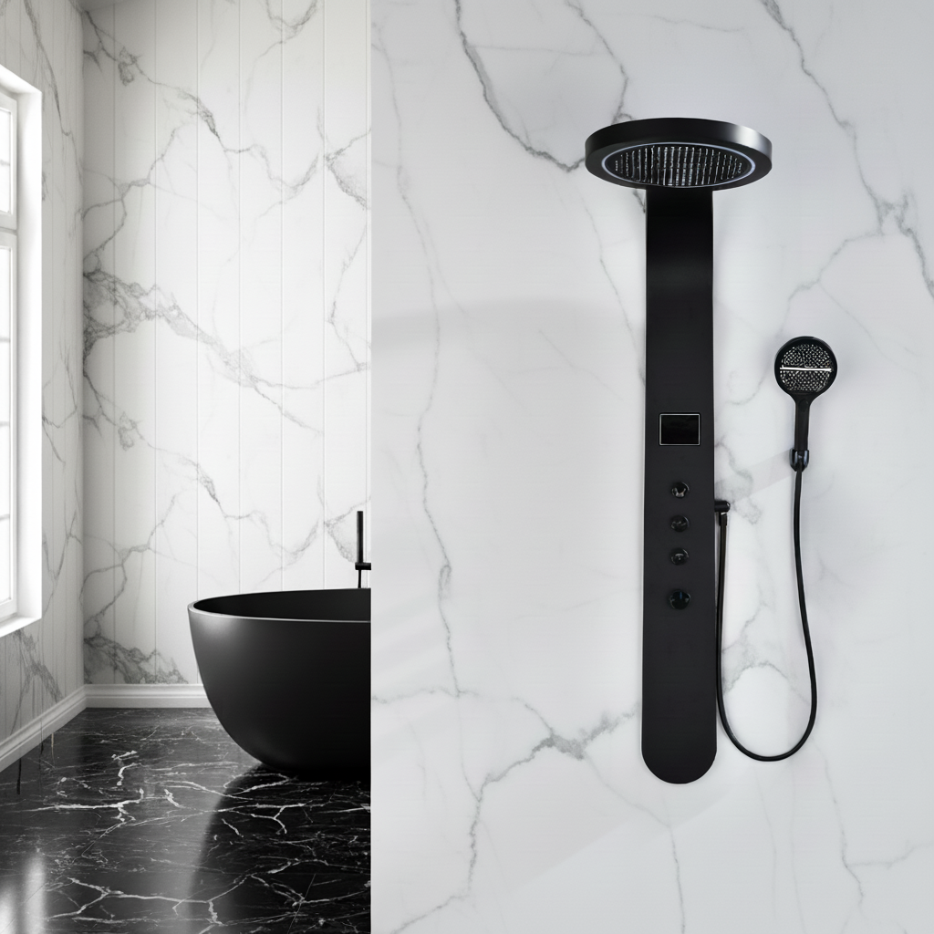 Douchepaneel Elena - LED - Digitaal display - Mat zwart- 145 × 18 × 65 cm