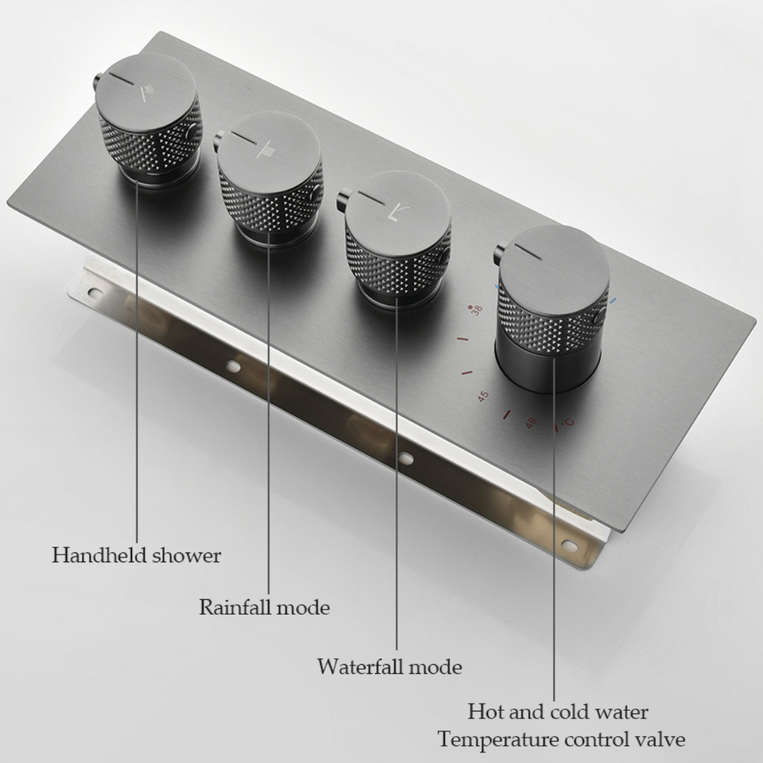 Thermostatische Inbouw Regendoucheset Isabella - Waterval - Gunmetal grey - Incl. inbouwdeel