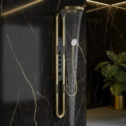 Thermostatisch Douchepaneel Marcelo – Digitale Display - Geborsteld goud - 182 × 40 × 52 cm