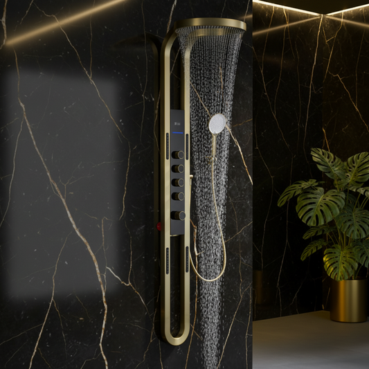 Thermostatisch Douchepaneel Marcelo – Digitale Display - Geborsteld goud - 182 × 40 × 52 cm