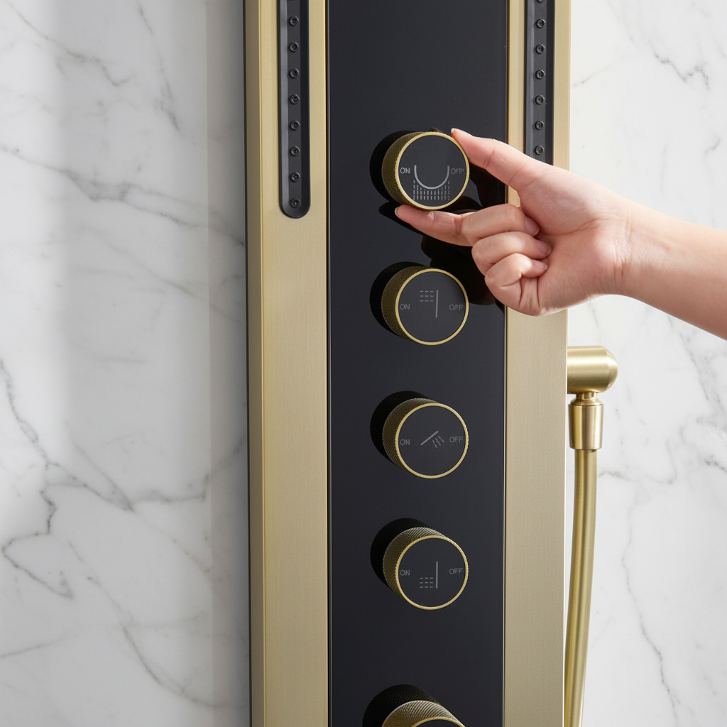 Thermostatisch Douchepaneel Marcelo – Digitale Display - Geborsteld goud - 182 × 40 × 52 cm