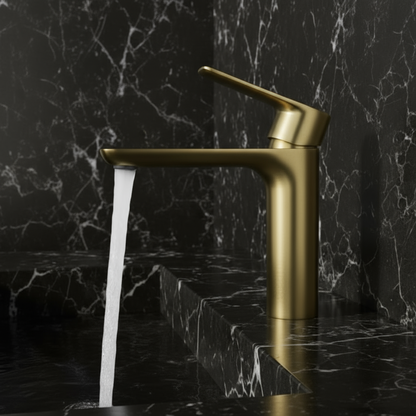 Opbouw wastafelkraan  Silvio – Geborsteld goud - 14 × 16,5 × 4,3 cm