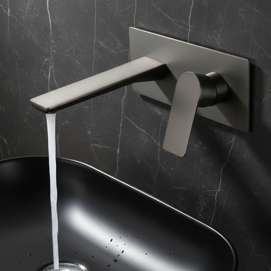 Inbouw wastafelkraan Silvio – Gunmetal grey - Incl. inbouwdeel - 25 × 10 × 20 cm