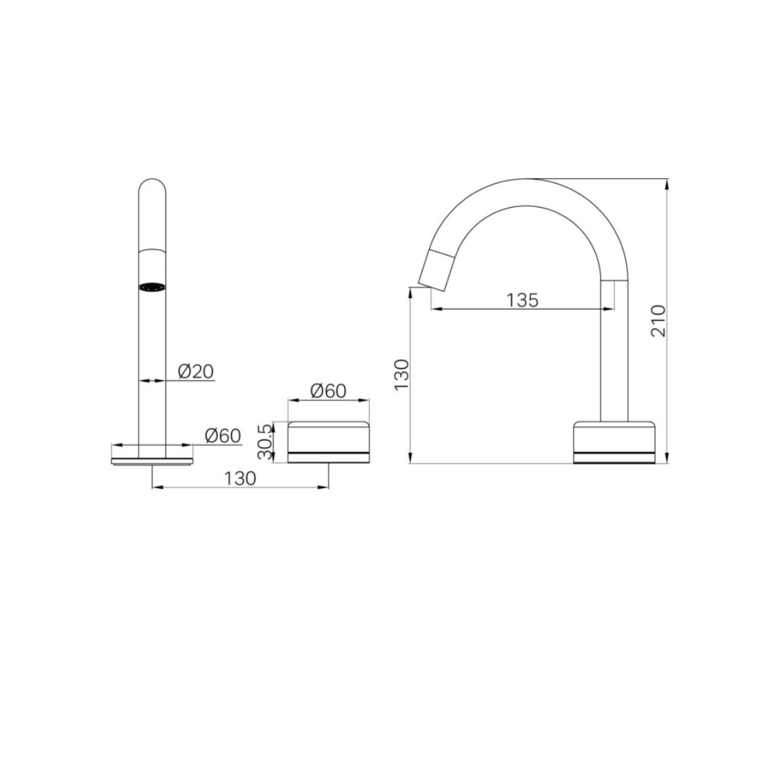 Inbouw Wastafelkraan Sorrento – Arabescato Corchia - 2-Gats - Gebogen (arc) uitloop - Matte black