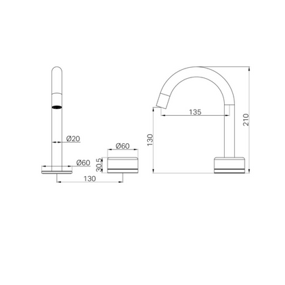 Inbouw Wastafelkraan Sorrento – Arabescato Corchia - 2-Gats - Gebogen (arc) uitloop - Matte black