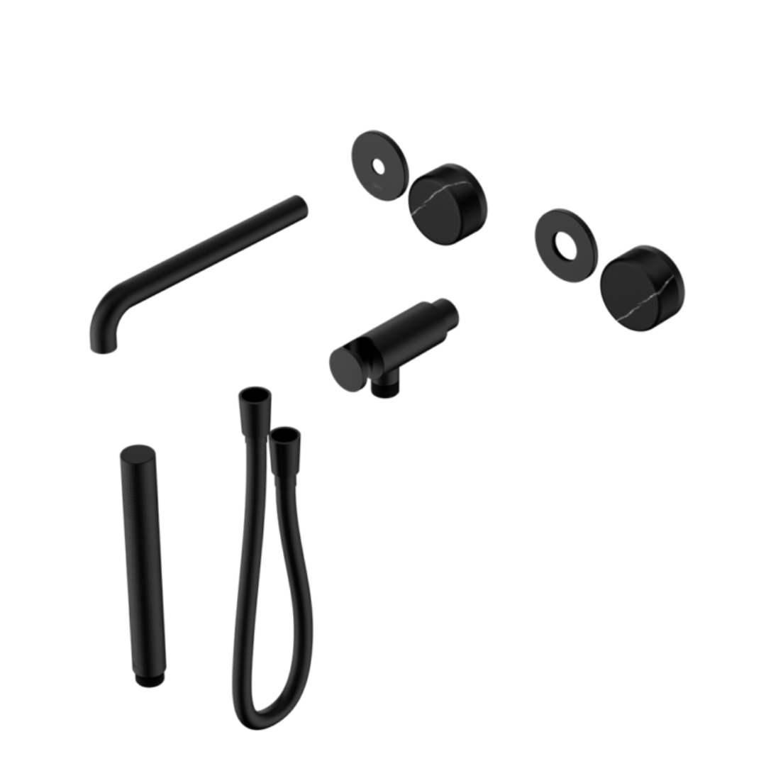 Inbouw badmengkraan Sorrento - Marquina Black - Staafhanddouche en uitloop - Zonder achterplaat - Matte black