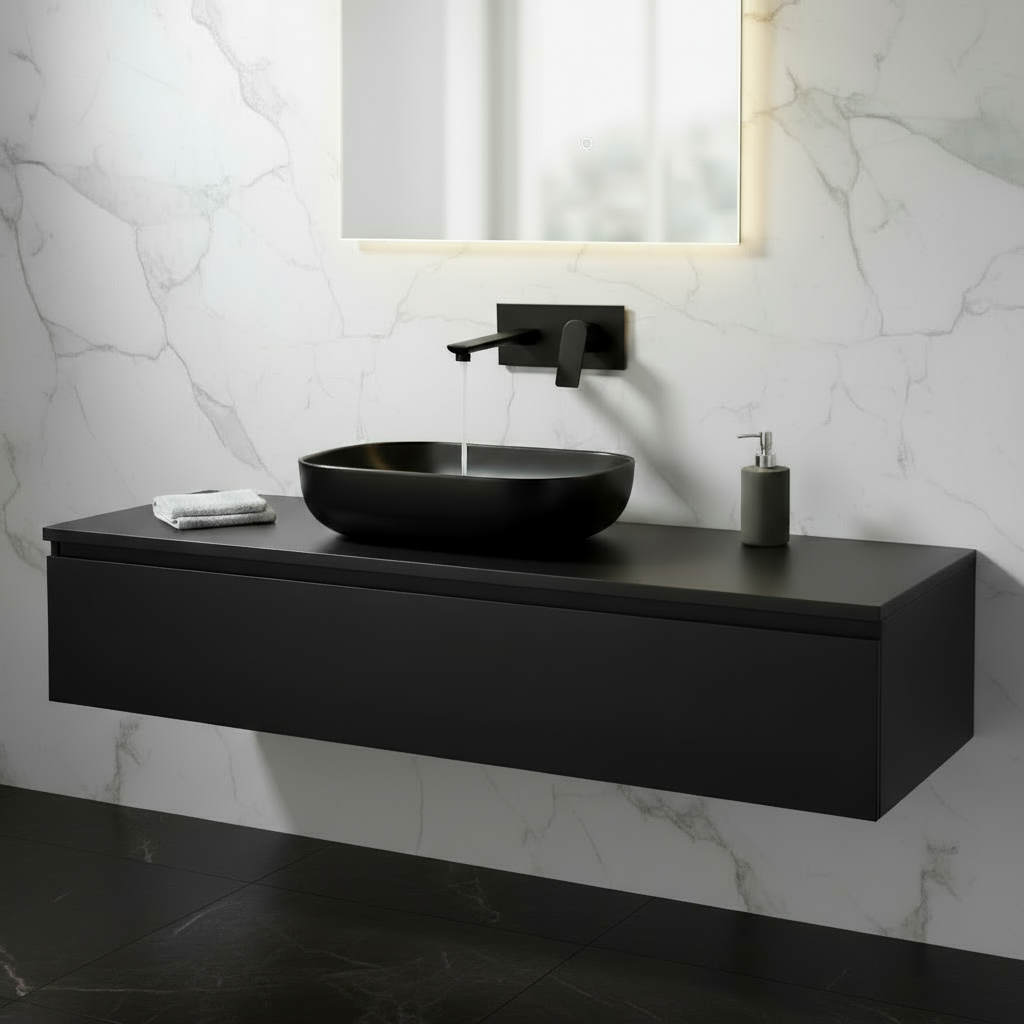 Inbouw wastafelkraan Silvio – Mat zwart - Incl. inbouwdeel - 25 × 10 × 20 cm