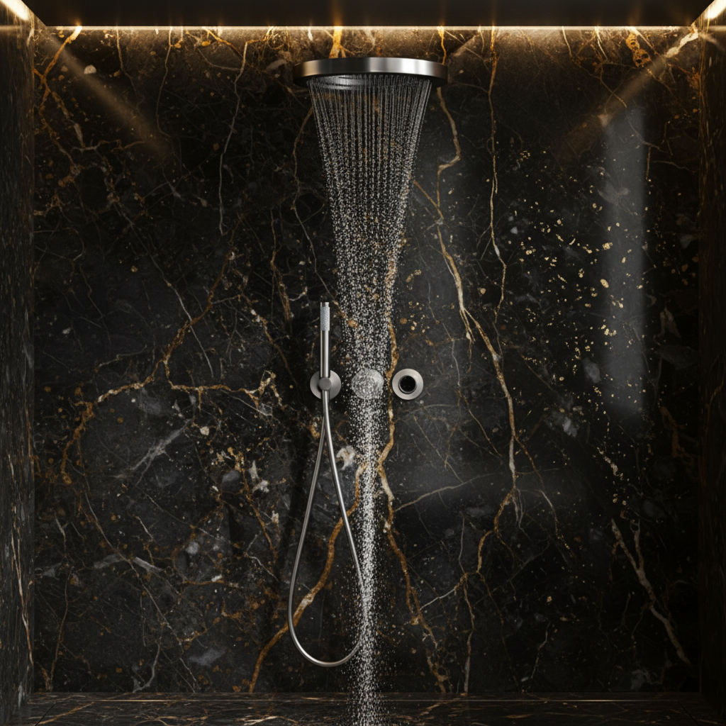 Thermostatische Inbouw Regendoucheset Marino – Digitale display - Waterval & Staafhanddouche – Chroom - Incl. inbouwdeel