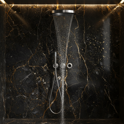 Thermostatische Inbouw Regendoucheset Marino – Digitale display - Waterval & Staafhanddouche – Chroom - Incl. inbouwdeel