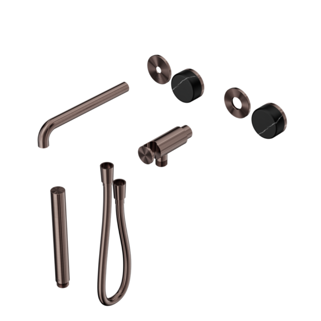 Inbouw badmengkraan Sorrento - Marquina Black - Staafhanddouche en uitloop - Zonder achterplaat - Brushed bronze