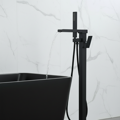 Vrijstaande Badkraan Lisandro – Watervaluitloop – Mat zwart - 87 × 22 × 15 cm