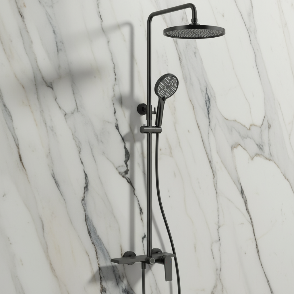 Opbouw regendoucheset Cynthia - Mat zwart - 130 × 35 × 25 cm