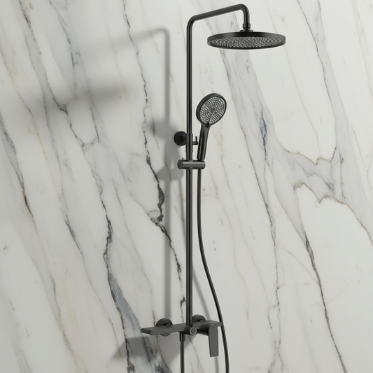 Opbouw regendoucheset Cynthia - Mat zwart - 130 × 35 × 25 cm