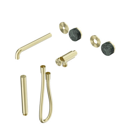 Inbouw badmengkraan Sorrento - Verde alpi - Staafhanddouche en uitloop - Zonder achterplaat - Brushed gold