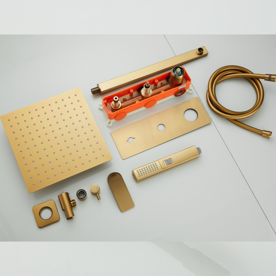 Thermostatische Inbouw Regendoucheset - Carla - Geborsteld goud