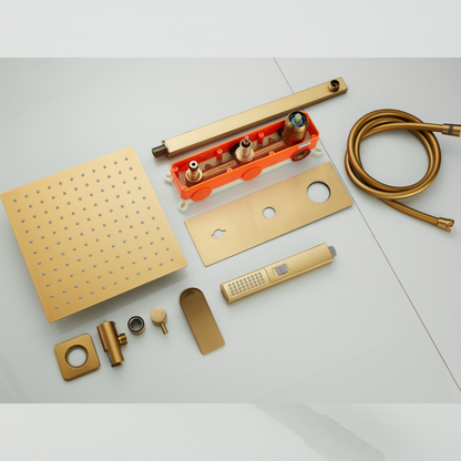 Thermostatische Inbouw Regendoucheset - Carla - Geborsteld goud