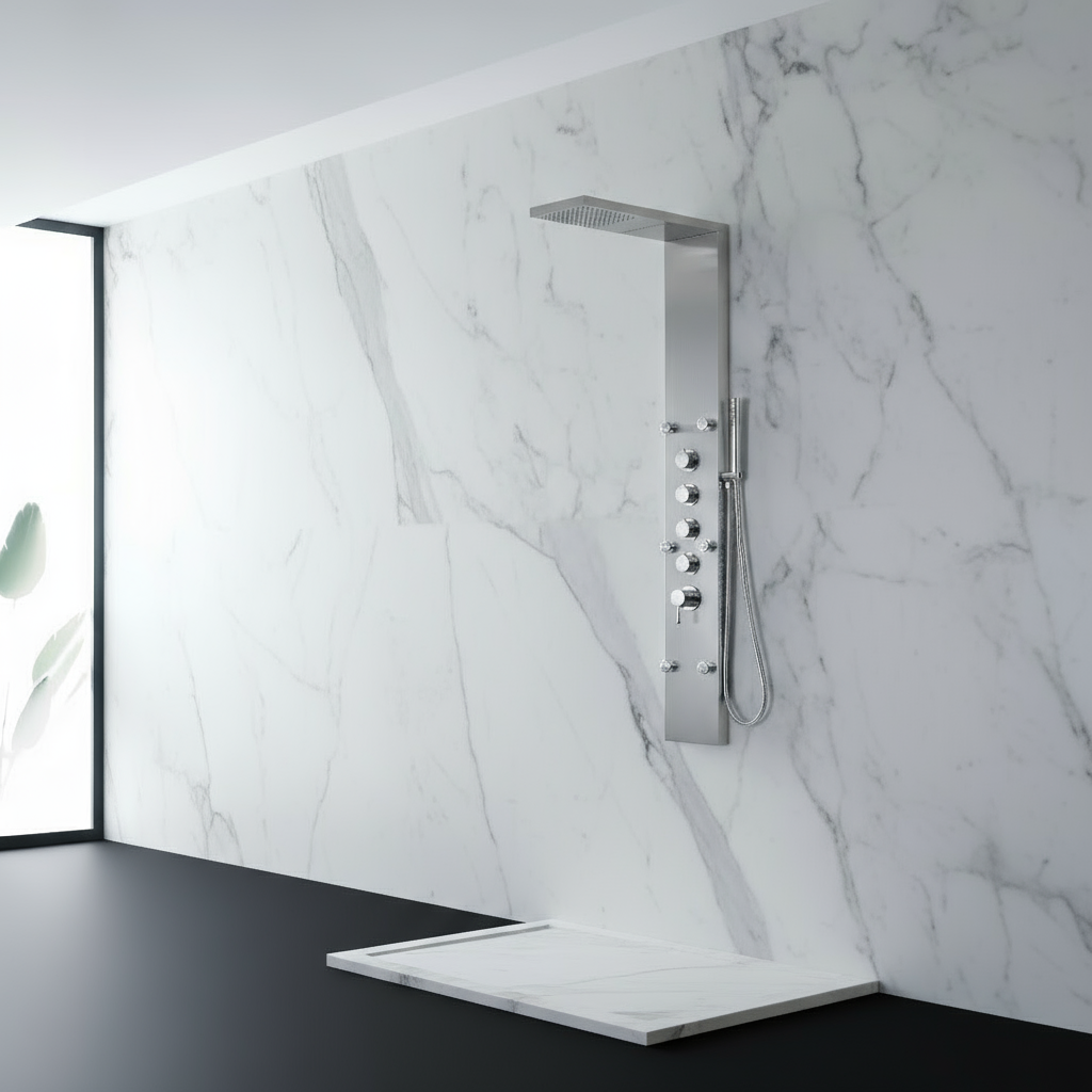 Douchepaneel Manuel – Waterval – Massagejets – Geborsteld nikkel - 150 × 20 × 60 cm