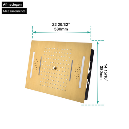 5-in-1 Thermostatische Inbouw Regendoucheset Julia – Bluetooth & Speakers – LED Verlichting – Massagejets - Geborsteld goud - Incl. inbouwdeel