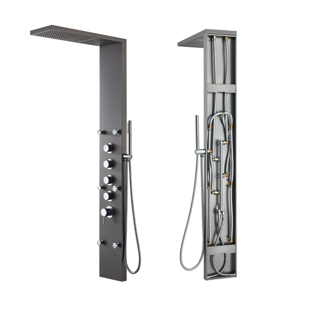 Douchepaneel Manuel – Waterval – Massagejets – Gunmetal grey, Chroom - 150 × 20 × 60 cm