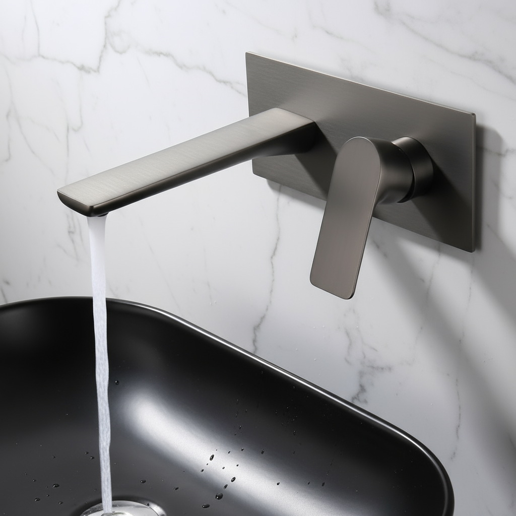 Inbouw wastafelkraan Silvio – Gunmetal grey - Incl. inbouwdeel - 25 × 10 × 20 cm