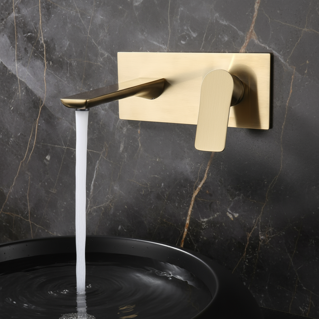 Inbouw wastafelkraan Silvio – Geborsteld goud - Incl. inbouwdeel - 25 × 10 × 20 cm