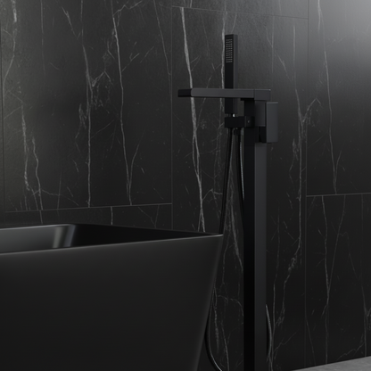 Vrijstaande Badkraan Lisandro – Watervaluitloop – Mat zwart - 87 × 22 × 15 cm