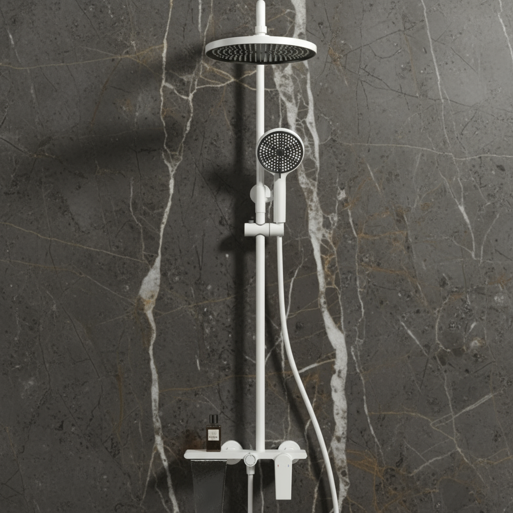 Opbouw regendoucheset Cynthia - Mat wit - 130 × 35 × 25 cm