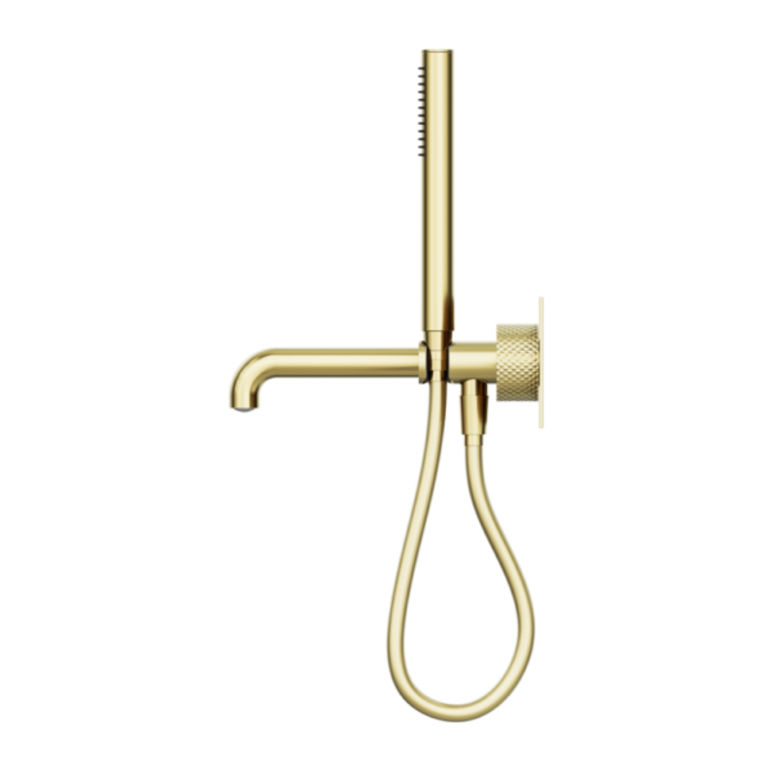 Inbouw badmengkraan Valencia - Staafhanddouche en uitloop - Brushed gold
