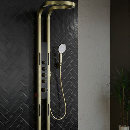 Thermostatisch Douchepaneel Marcelo – Digitale Display - Geborsteld goud - 182 × 40 × 52 cm