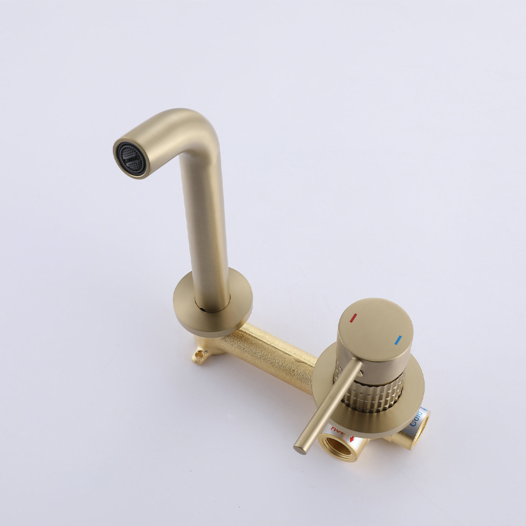 Inbouw wastafelkraan Angelica - Geborsteld goud - Incl. inbouwdeel - 23 × 20.5 × 10 cm