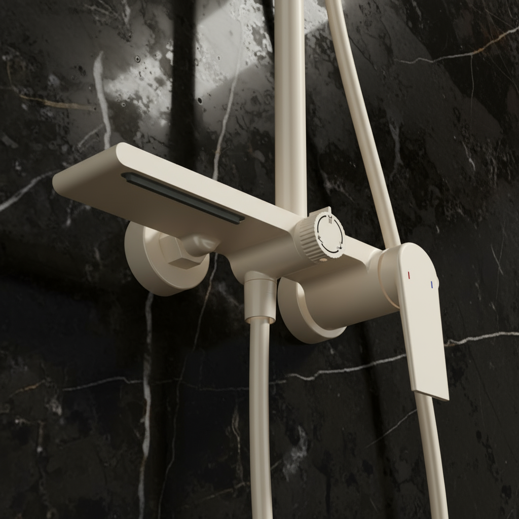 Opbouw regendoucheset Cynthia - Creme wit - 130 × 35 × 25 cm