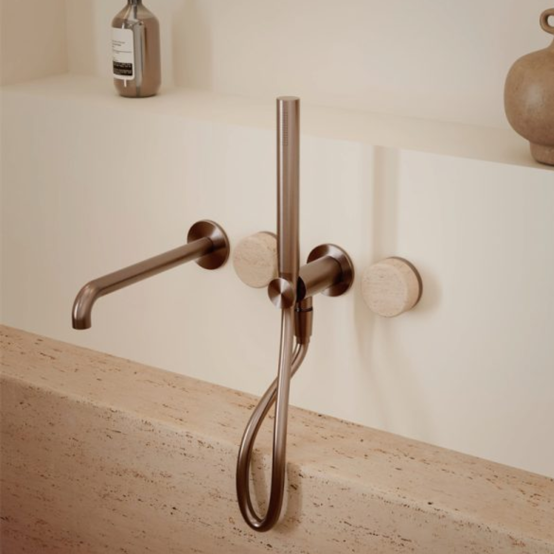 Inbouw badmengkraan Sorrento - Rome Travertine - Staafhanddouche en uitloop - Zonder achterplaat - Brushed nickel