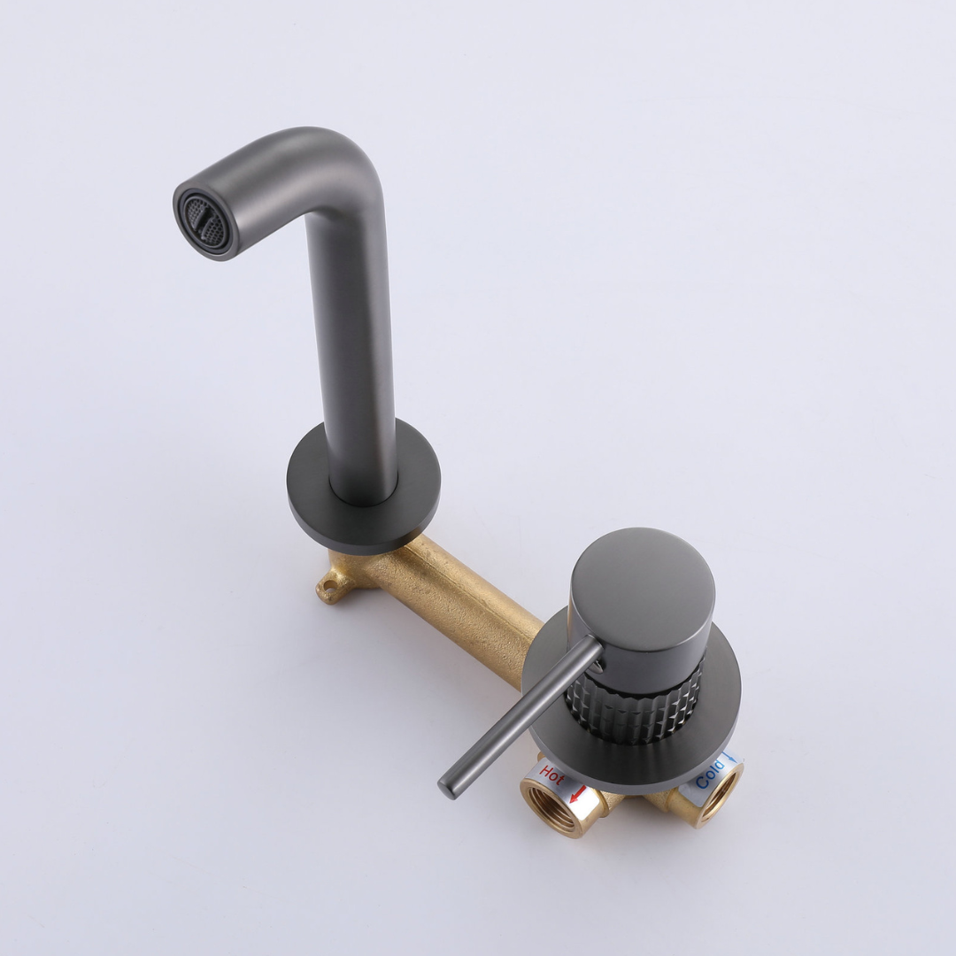 Inbouw wastafelkraan Angelica - Gunmetal grey - Incl. inbouwdeel - 23 × 20.5 × 10 cm