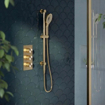 Thermostatiche inbouw regendoucheset Valencia - Luchtdouche - Geborsteld goud