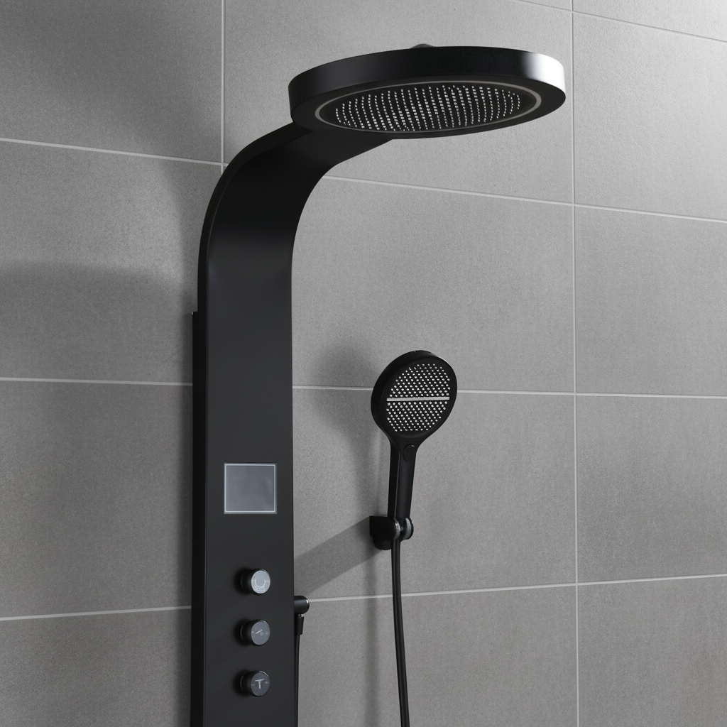 Douchepaneel Elena - LED - Digitaal display - Mat zwart- 145 × 18 × 65 cm