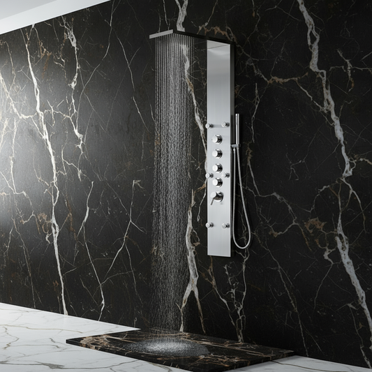 Douchepaneel Manuel – Waterval – Massagejets – Geborsteld nikkel - 150 × 20 × 60 cm