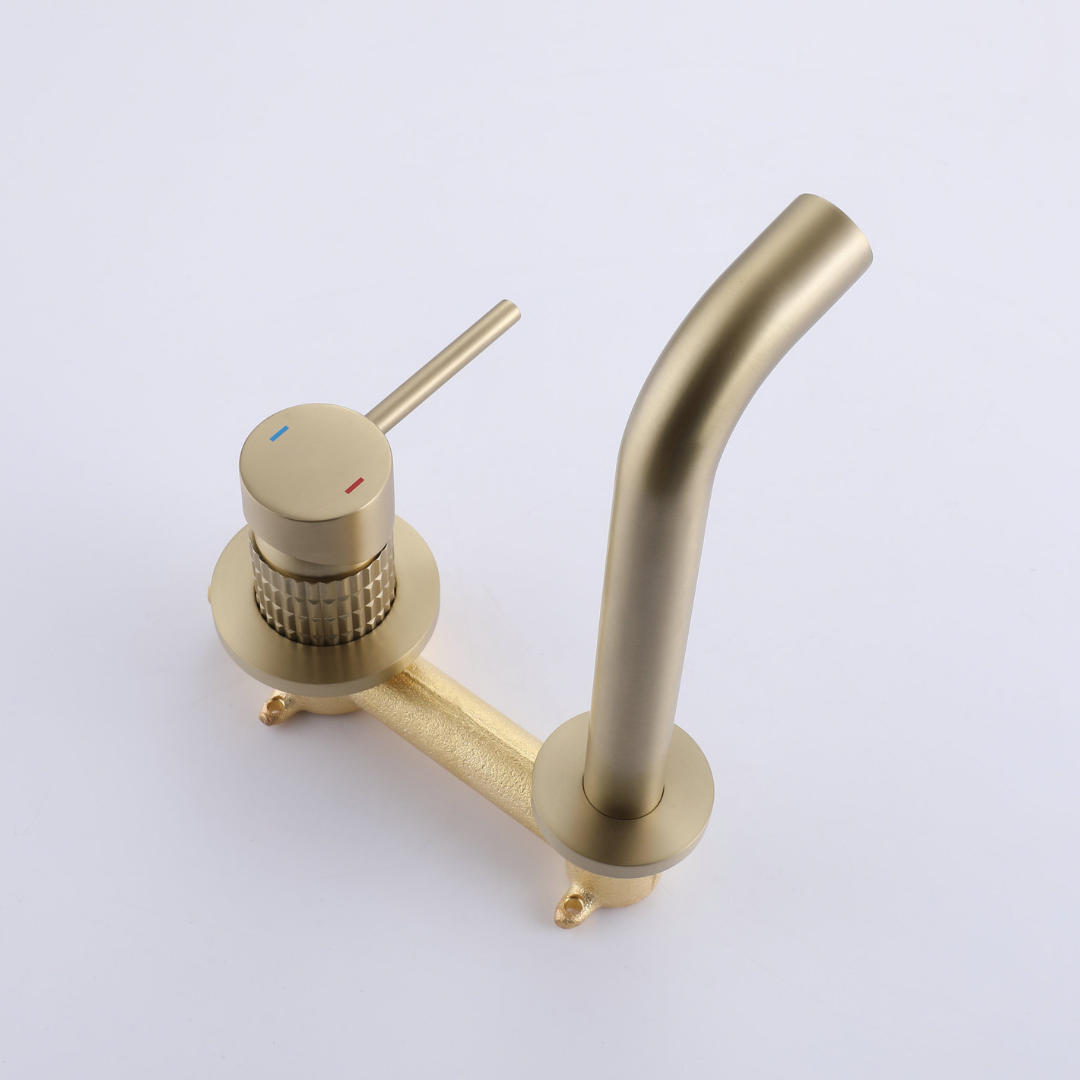 Inbouw wastafelkraan Angelica - Geborsteld goud - Incl. inbouwdeel - 23 × 20.5 × 10 cm