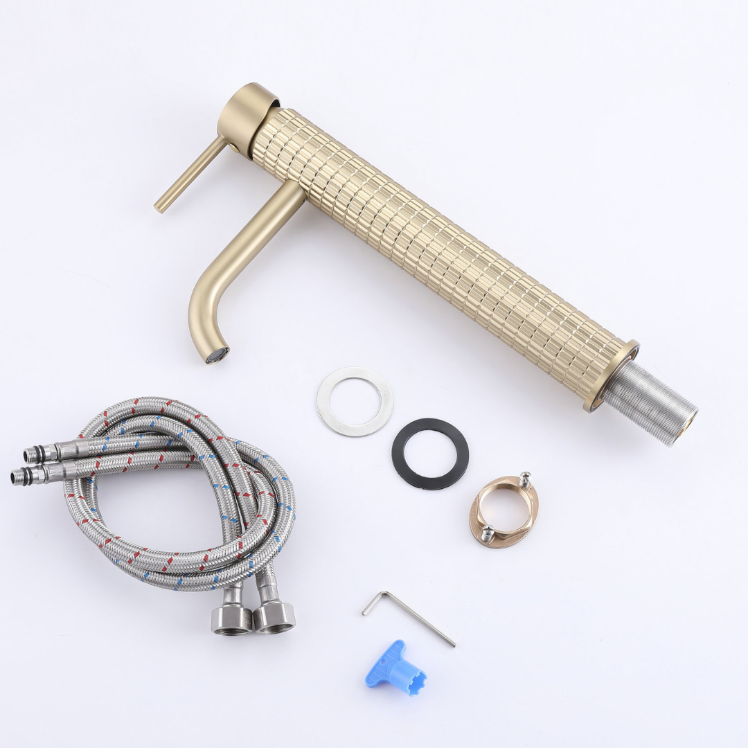 Hoge wastafelkraan Angelica - Geborsteld goud - 30,5 × 5,5 × 19 cm