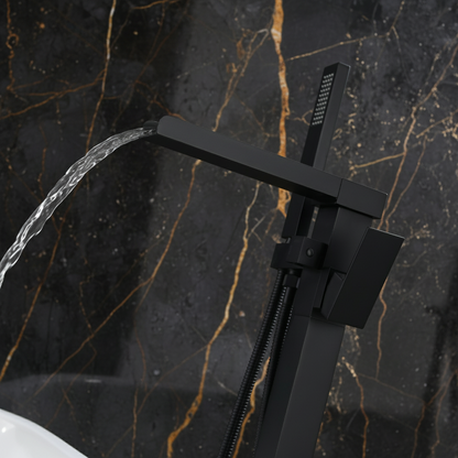 Vrijstaande Badkraan Lisandro – Watervaluitloop – Mat zwart - 87 × 22 × 15 cm