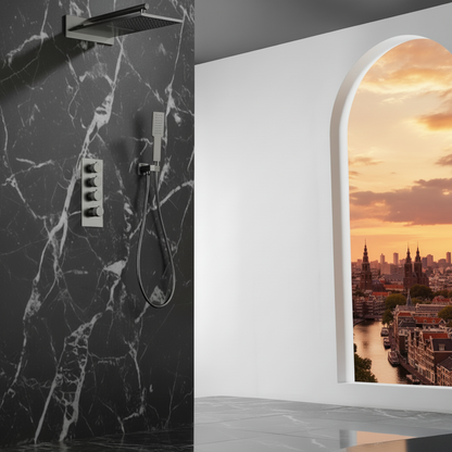 Thermostatische Inbouw Regendoucheset Isabella - Waterval - Gunmetal grey - Incl. inbouwdeel
