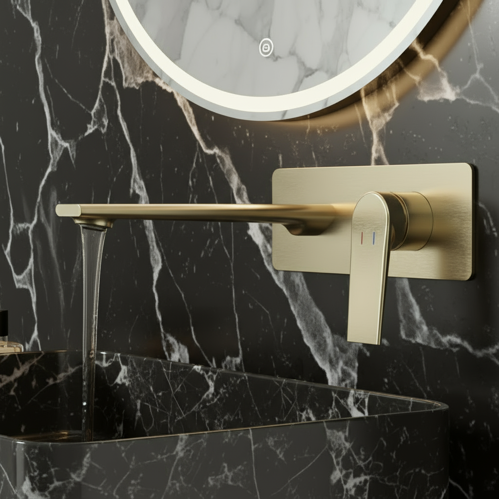 Inbouw wastafelkraan Diego  – Geborsteld goud - Incl. inbouwdeel - 22,5 × 11 × 20 cm