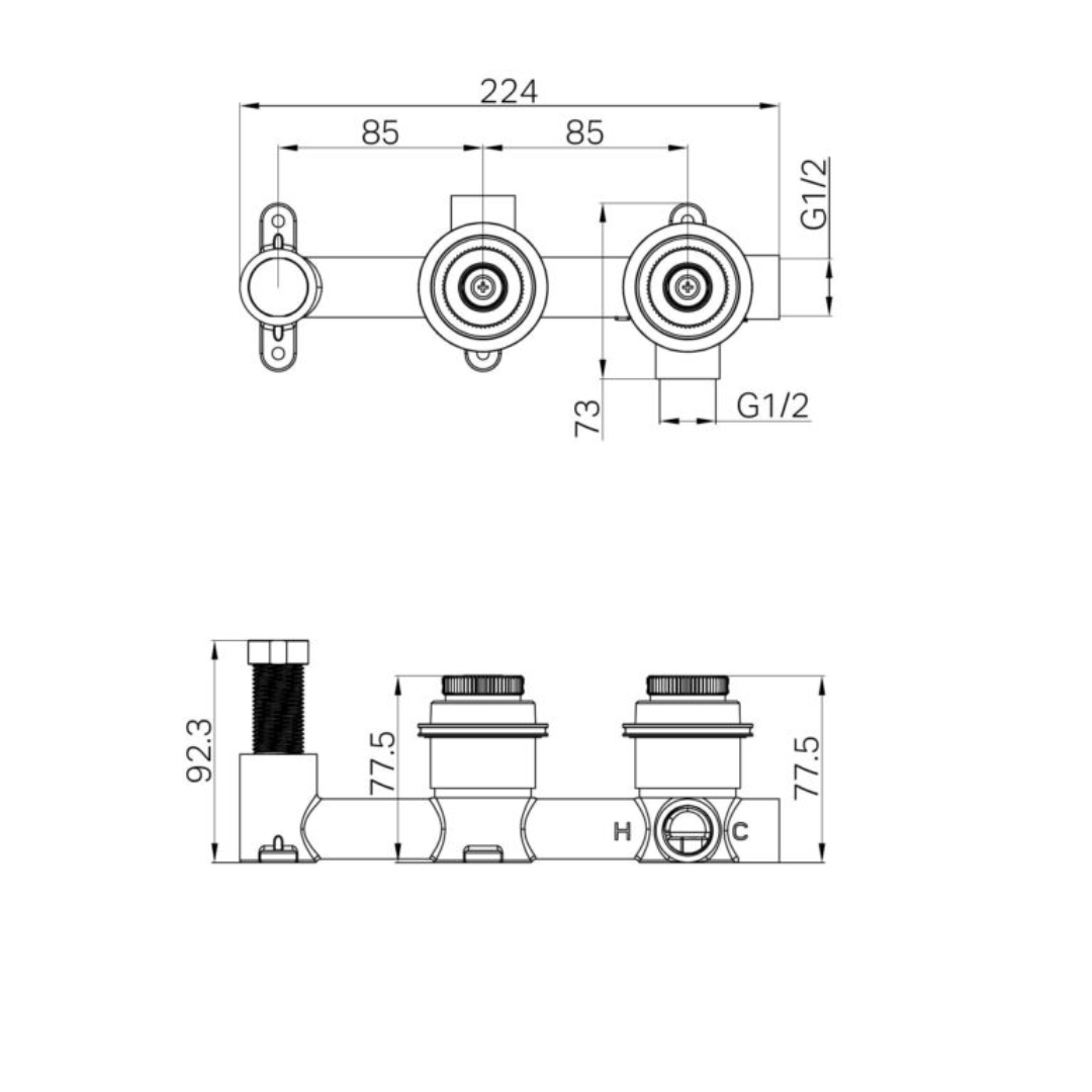 Inbouw douchemengkraan – Sorrento – Marquina Black – Staafhanddouche – Zonder achterplaat – Brushed bronze